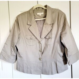 Merona XXL Jacket‎ Women's Ecru Military Short Half Slv Lined Button Front Pckts